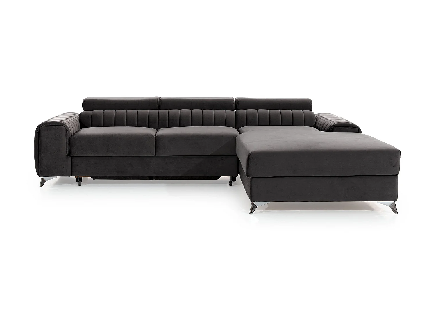 Canapé convertible angle droit velours beige clair Grenky 276cm