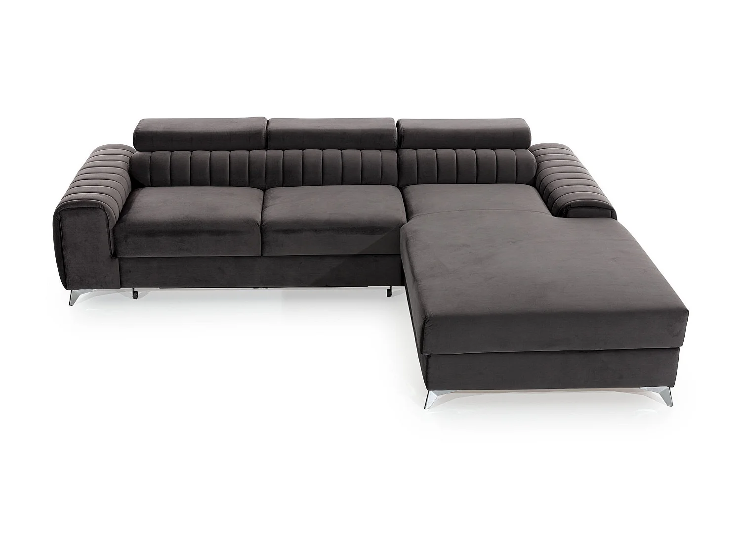 Canapé convertible angle droit velours beige clair Grenky 276cm