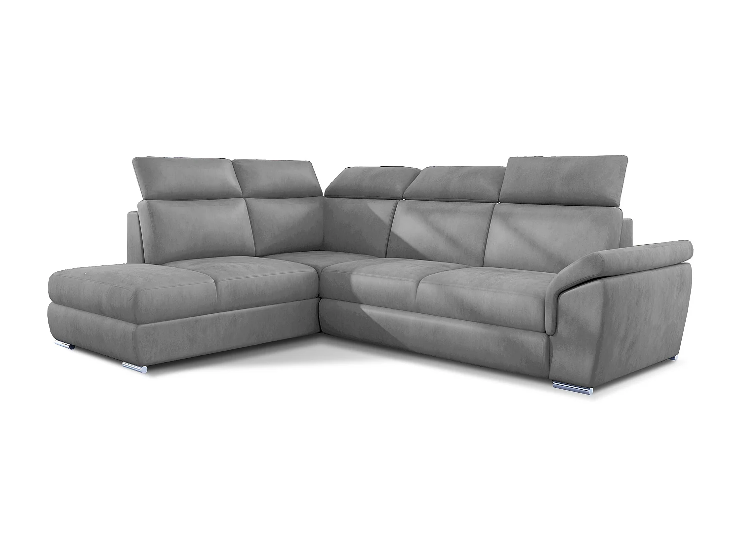 Canapé angle gauche convertible velours gris clair avec appuis-tête réglables Kepita 260cm