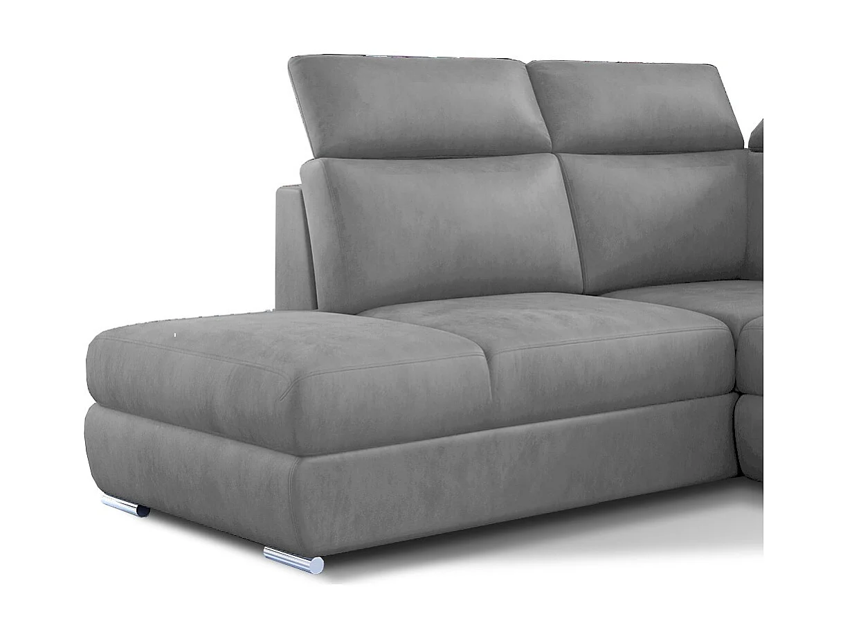 Canapé angle gauche convertible velours gris clair avec appuis-tête réglables Kepita 260cm