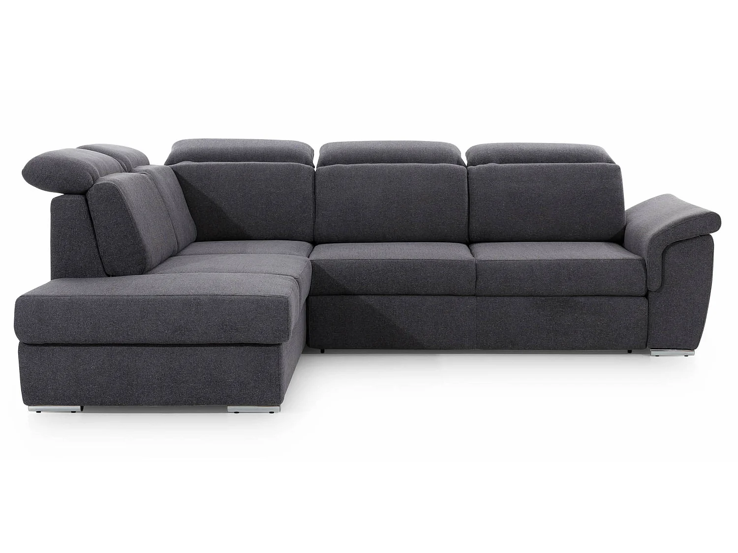 Canapé angle gauche convertible velours gris clair avec appuis-tête réglables Kepita 260cm