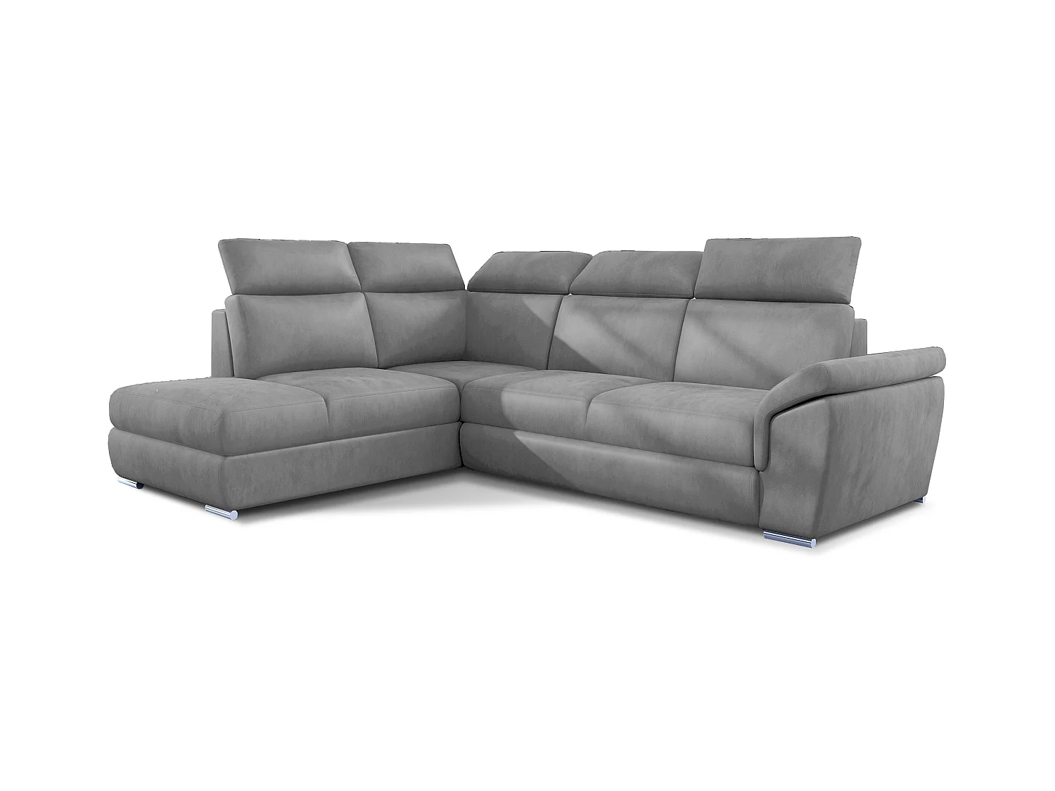 Canapé angle gauche convertible velours gris clair avec appuis-tête réglables Kepita 260cm