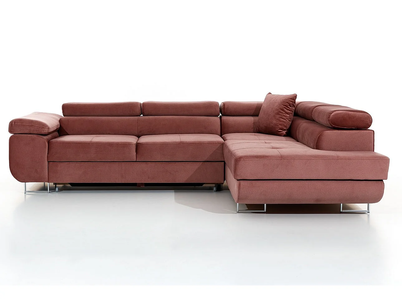 Fluwelen converteerbare hoekbank met opklapbare hoofdsteunen - Marka Collection-Kleur Lichtroze-juiste hoek