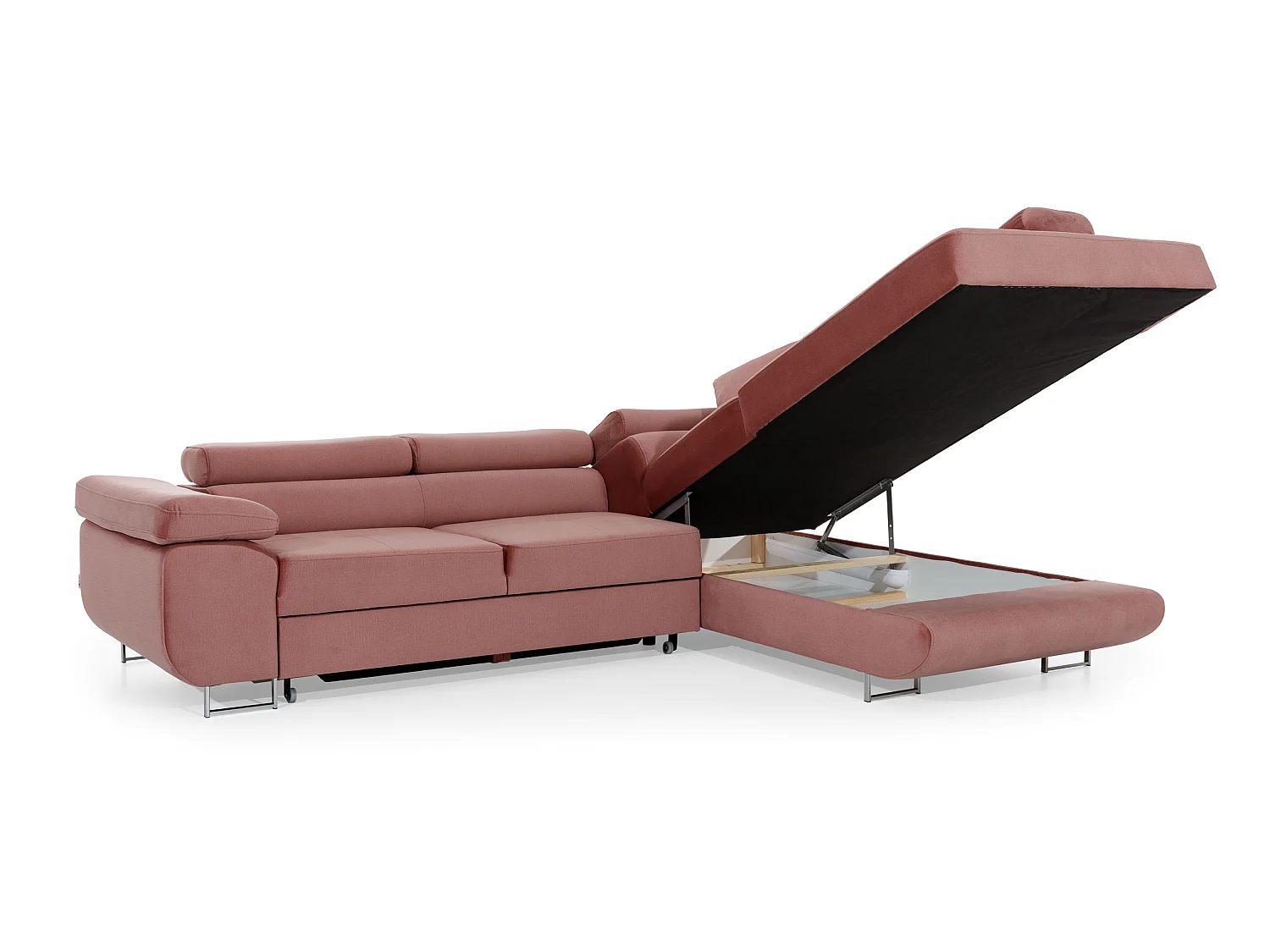 Canapé d'angle droit convertible tissu rose clair Marka 275cm