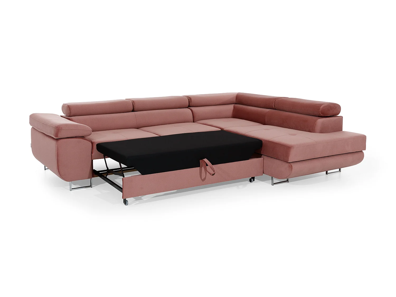 Canapé d'angle droit convertible tissu rose clair Marka 275cm