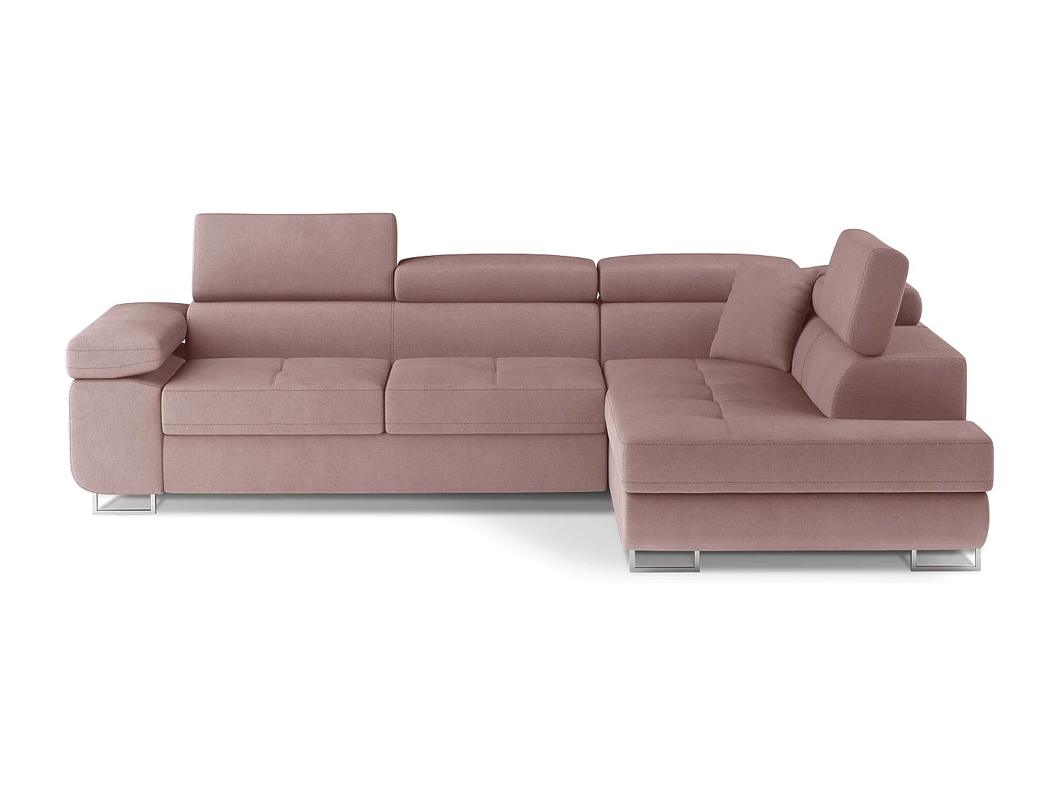 Sofá esquinero convertible en terciopelo con reposacabezas elevables - Colección Marka-Rosa claro-Ángulos rectos