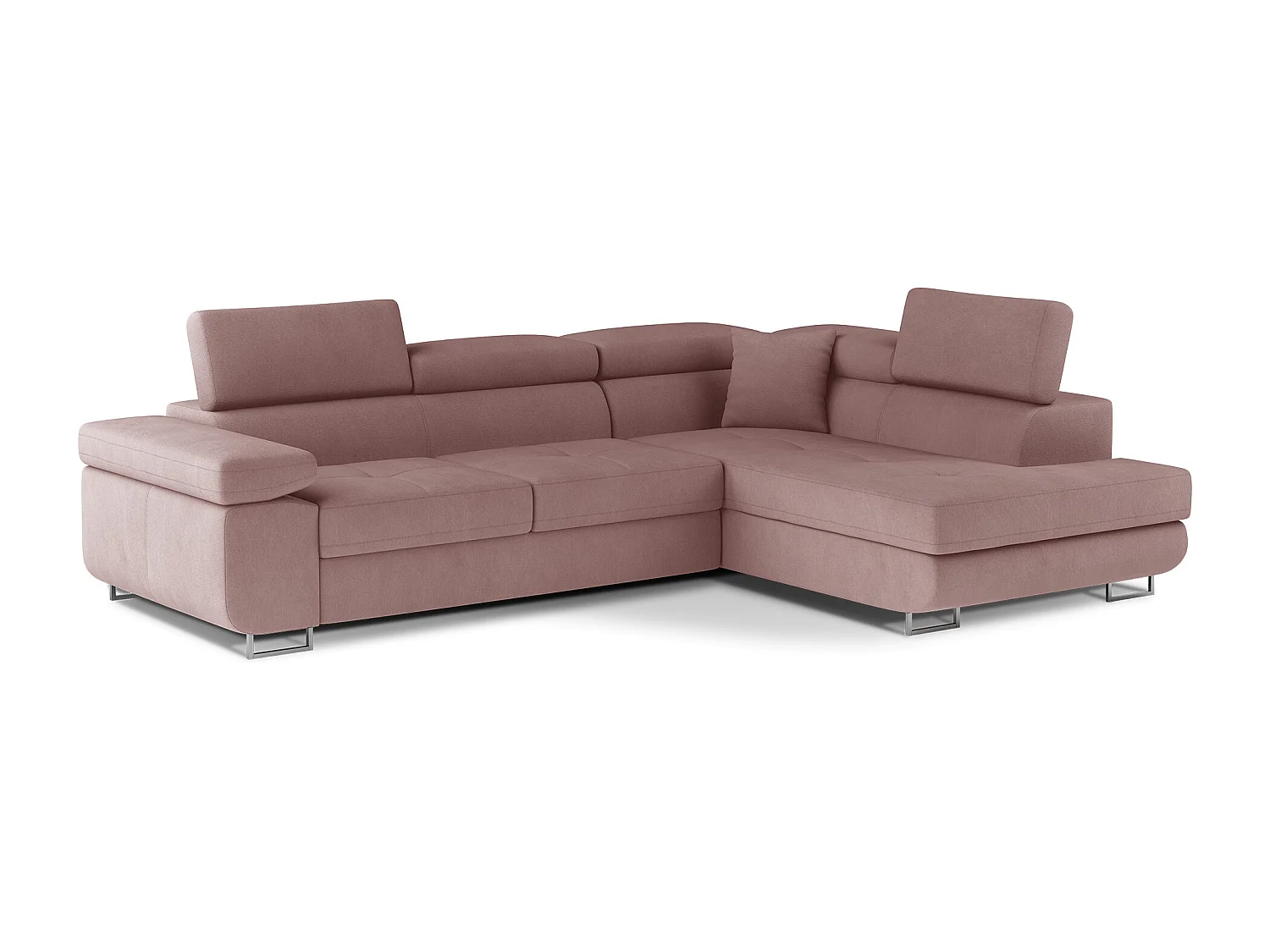 Sofá esquinero convertible en terciopelo con reposacabezas elevables - Colección Marka-Rosa claro-Ángulos rectos