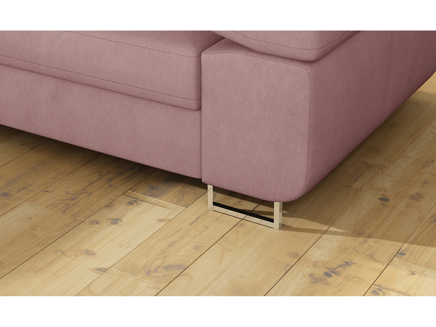 Sofá esquinero convertible en terciopelo con reposacabezas elevables - Colección Marka-Rosa claro-Ángulos rectos