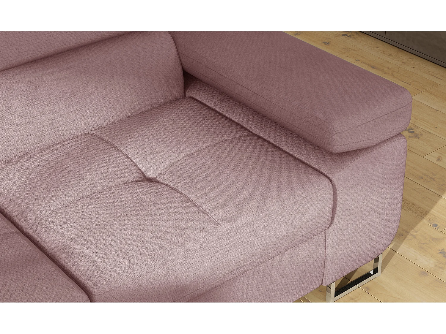 Sofá esquinero convertible en terciopelo con reposacabezas elevables - Colección Marka-Rosa claro-Ángulos rectos