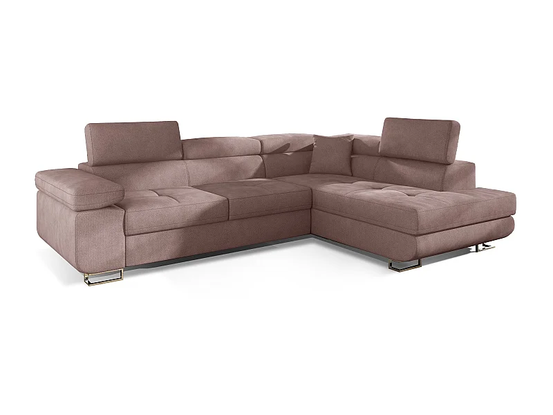 Canapé d'angle droit convertible tissu rose clair Marka 275cm