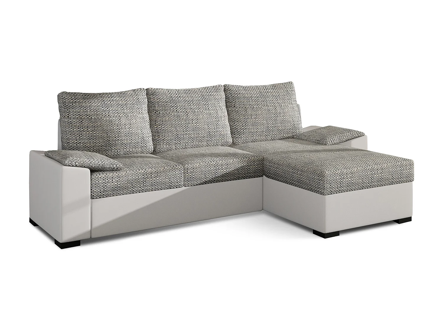 Canapé angle convertible et réversible simili blanc et tissu gris chiné Luzo 245cm