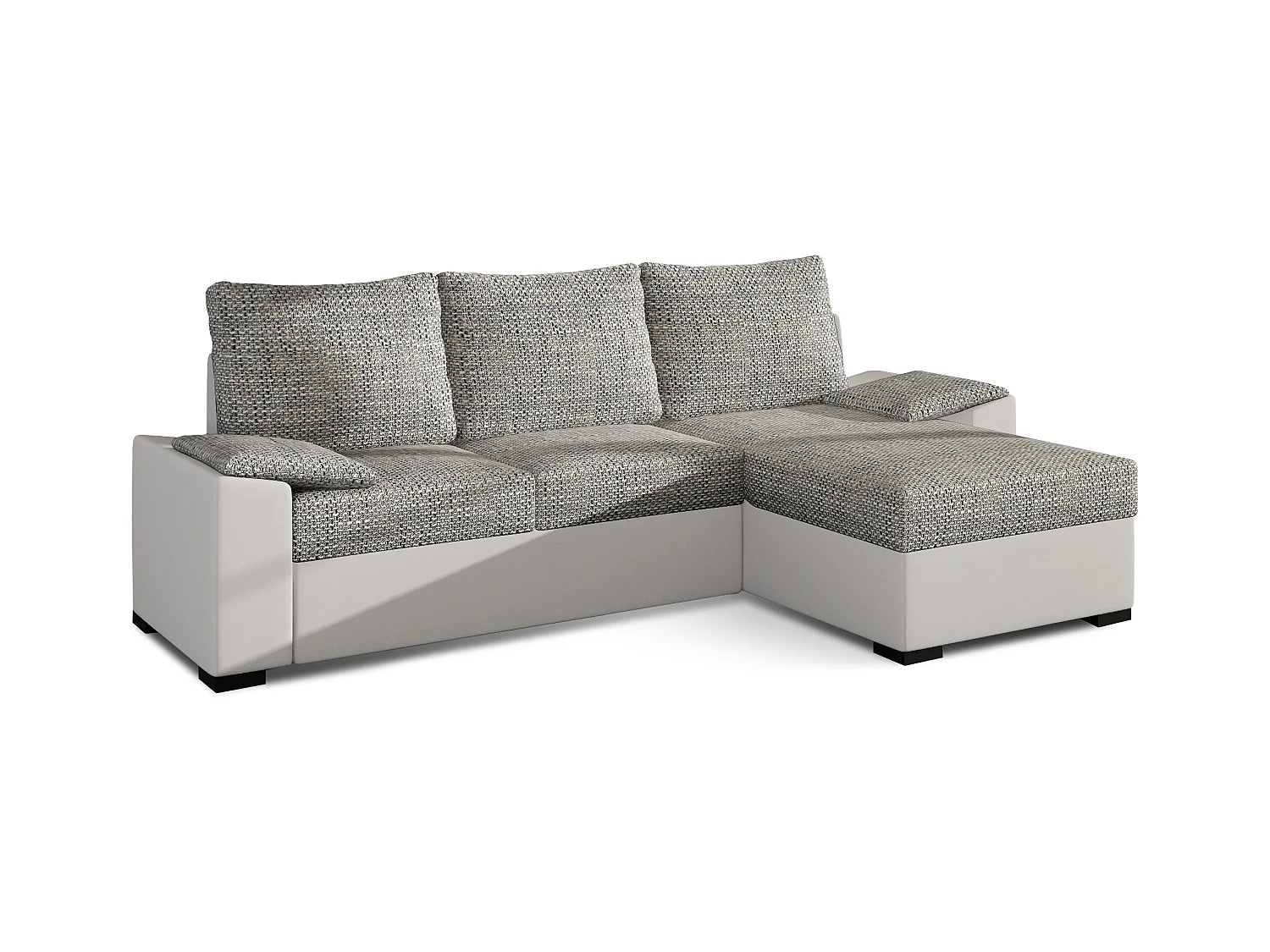 Canapé angle convertible et réversible simili blanc et tissu gris chiné Luzo 245cm