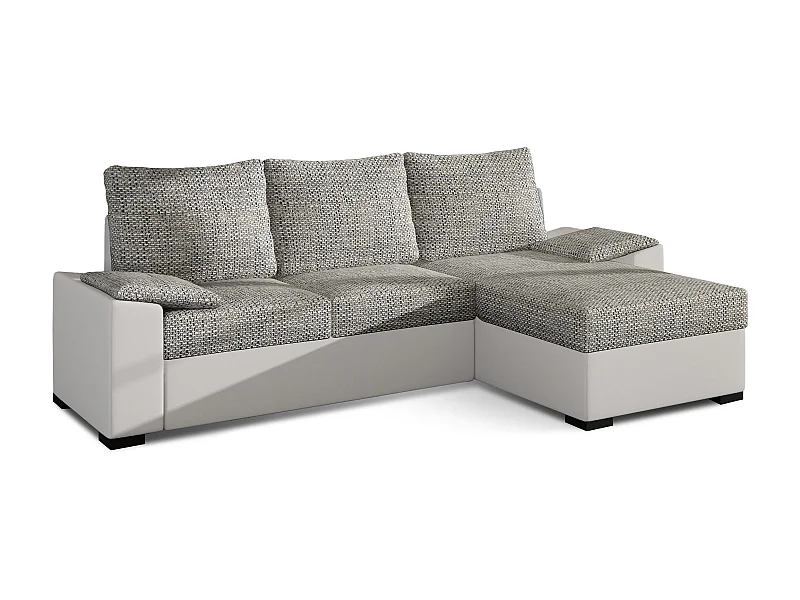 Canapé angle convertible et réversible simili blanc et tissu gris chiné Luzo 245cm