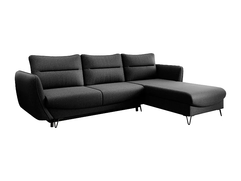 Canapé d'angle droit convertible tissu noir Zurik 276cm