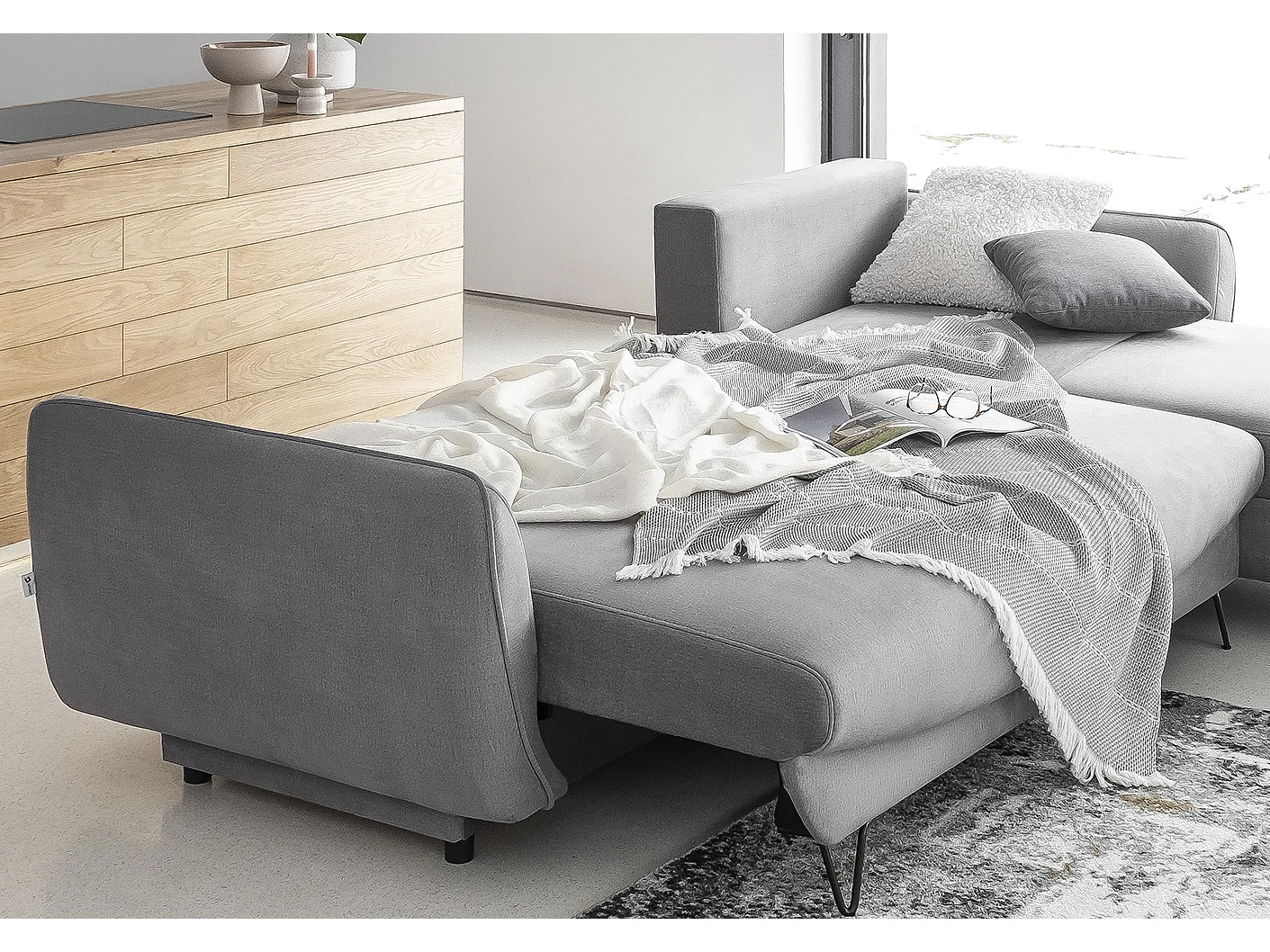 Canapé d'angle droit convertible tissu noir Zurik 276cm