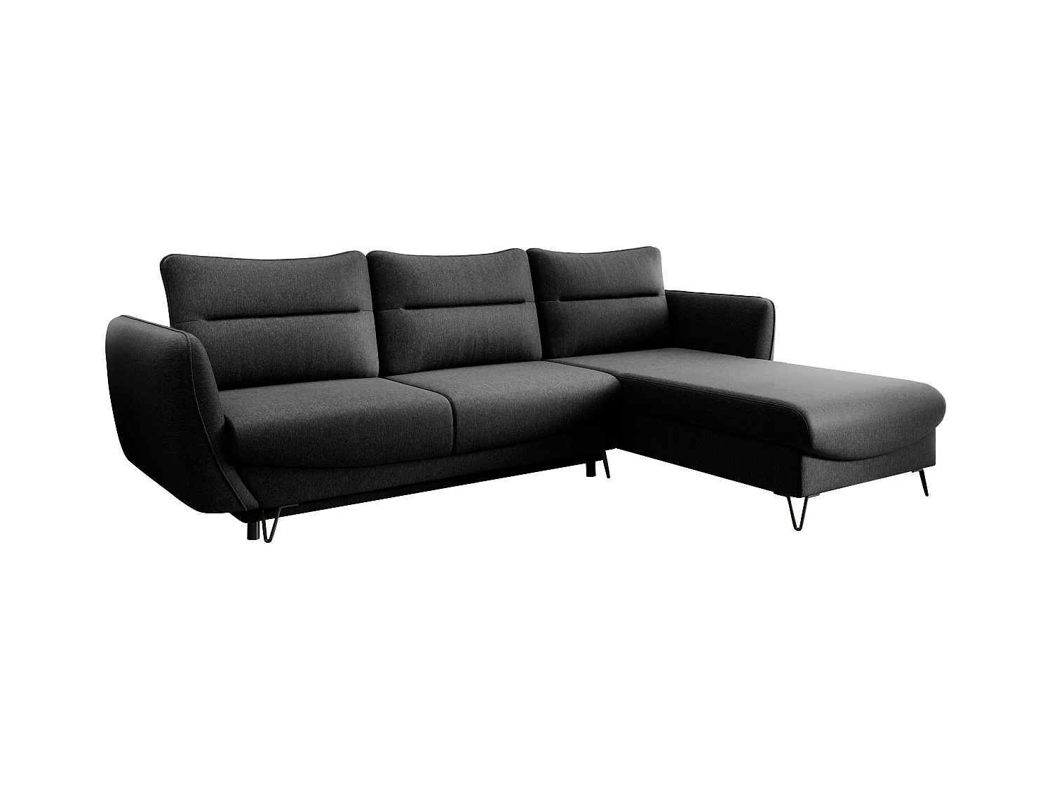 Canapé d'angle droit convertible tissu noir Zurik 276cm