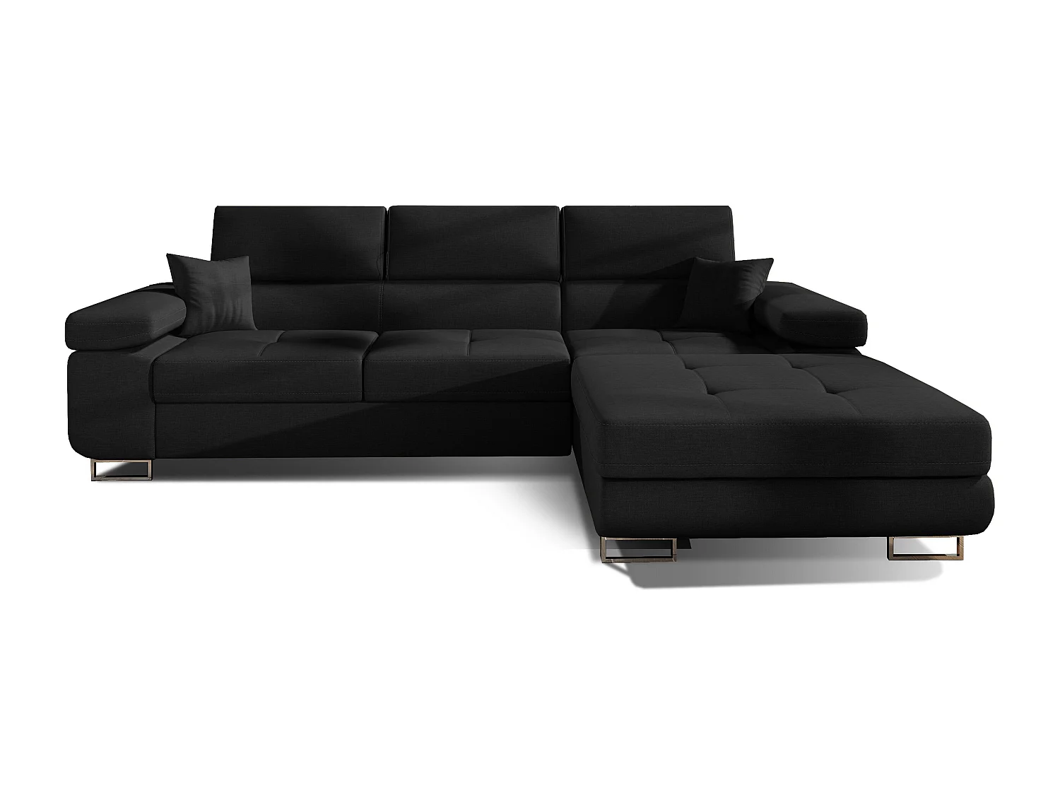 Canapé convertible d'angle droit tissu noir avec rangement Wile 280cm