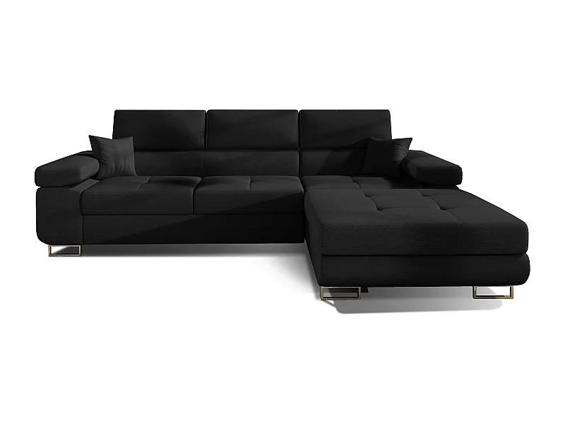 Canapé convertible d'angle droit tissu noir avec rangement Wile 280cm