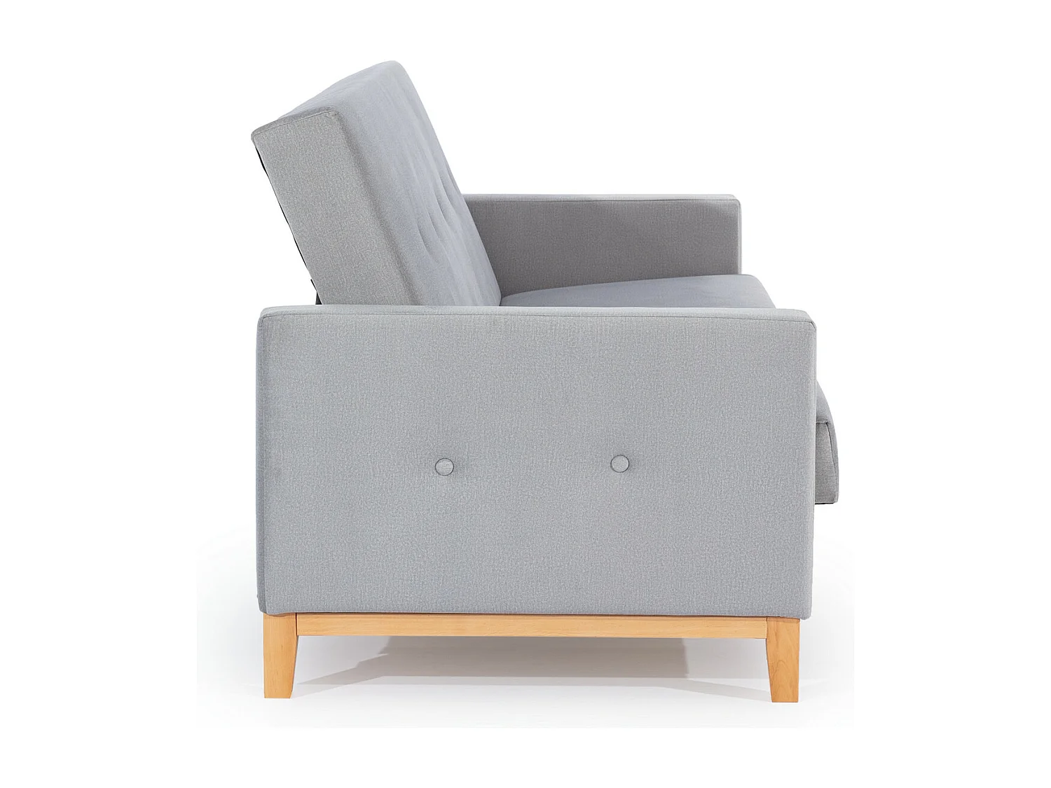 Canapé lit 3 places tissu gris et pieds en bois de hêtre Saline 216cm