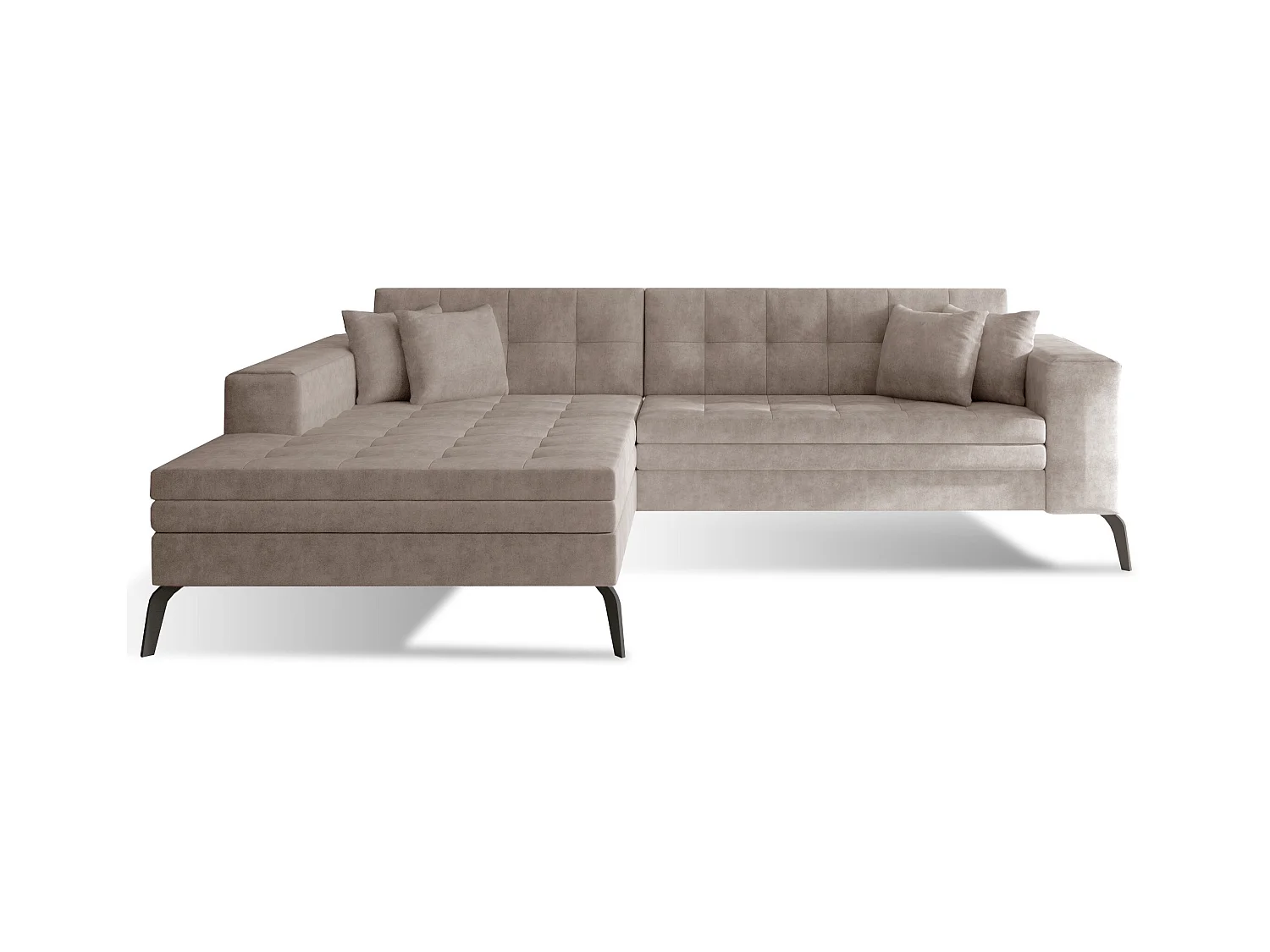 Canapé convertible capitonné angle gauche tissu beige et pieds métal noir Lazor 295cm