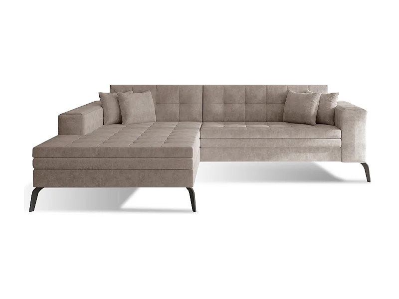 Canapé convertible capitonné angle gauche tissu beige et pieds métal noir Lazor 295cm