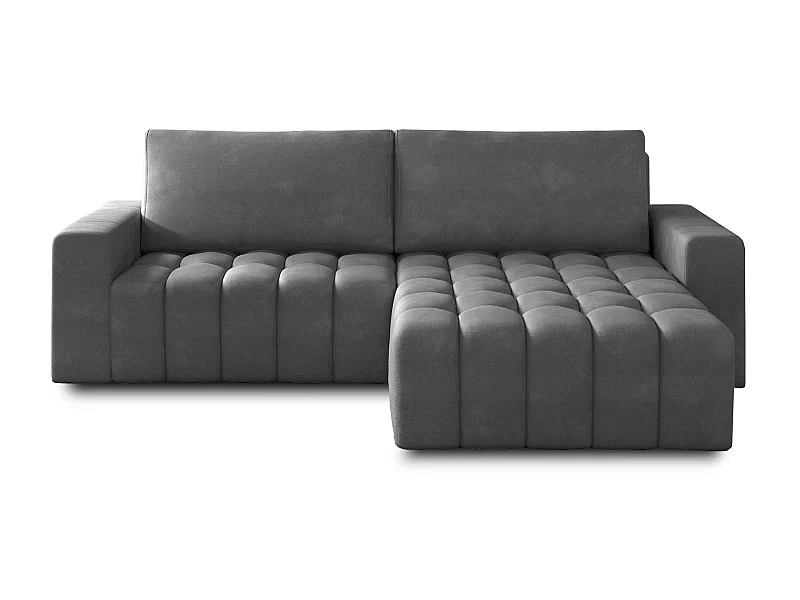 Canapé convertible design velours matelassé gris angle droit Bozen 250cm