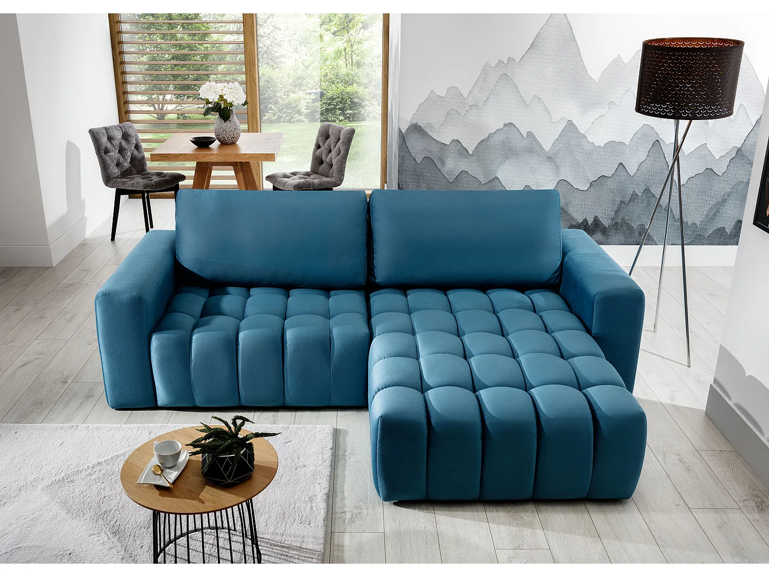 Bozen gecapitonneerde fluwelen hoekbank – Converteerbaar en opbergruimte-Kleur Grijs-juiste hoek