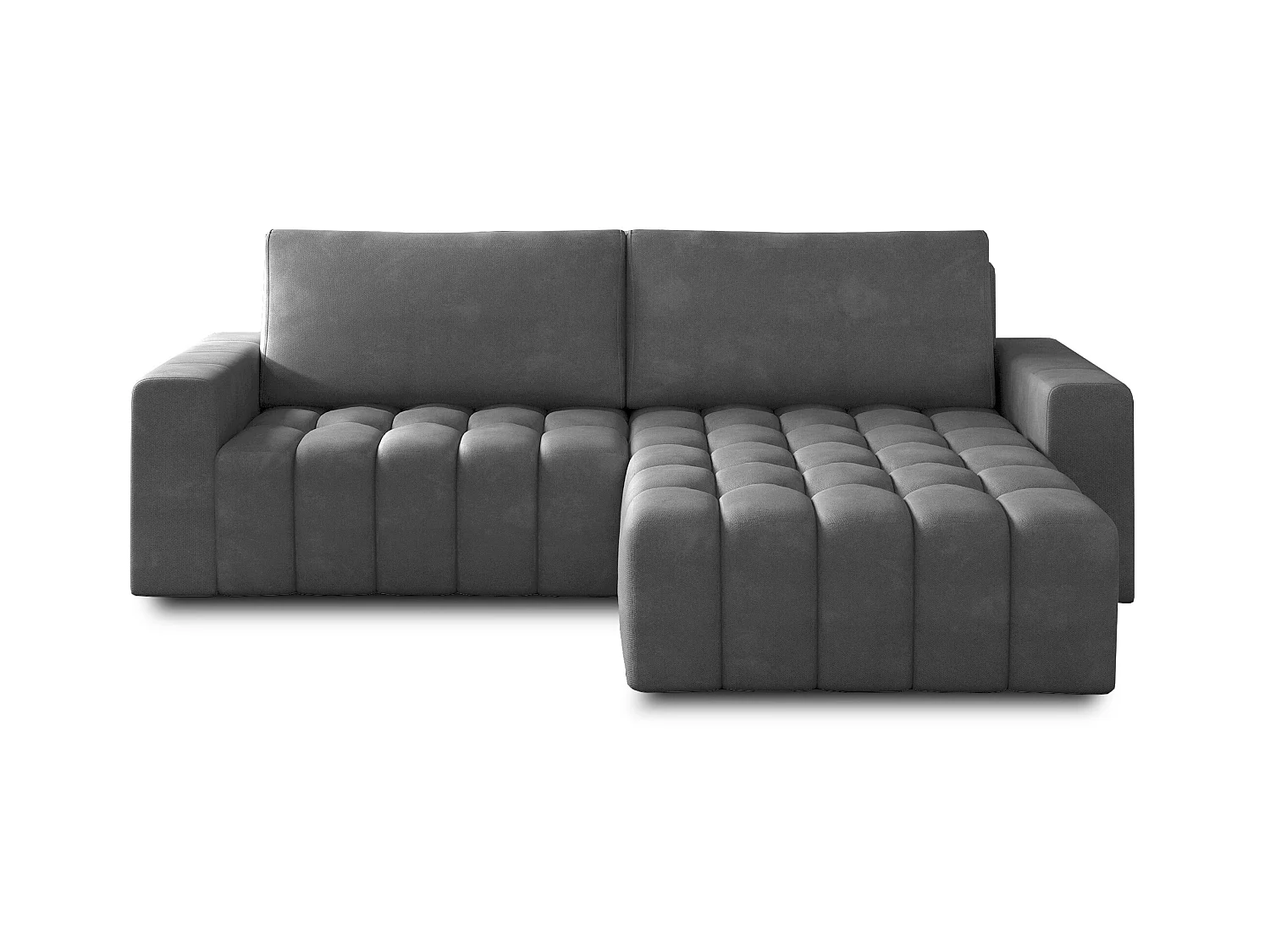 Canapé convertible design velours matelassé gris angle droit Bozen 250cm