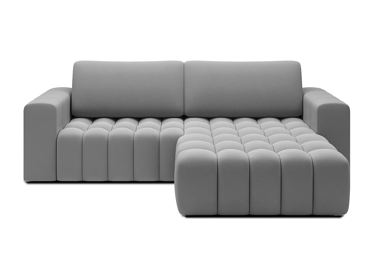 Canapé d’angle velours capitonné BOZEN – Convertible et rangement-Gris-angle droit