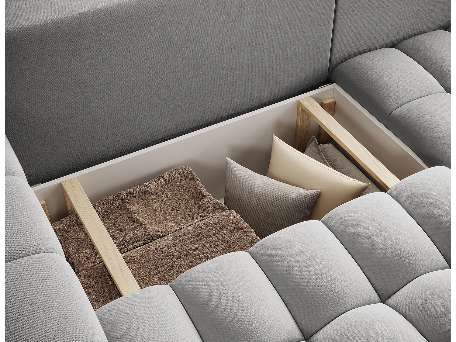 Canapé d’angle velours capitonné BOZEN – Convertible et rangement-Gris-angle droit