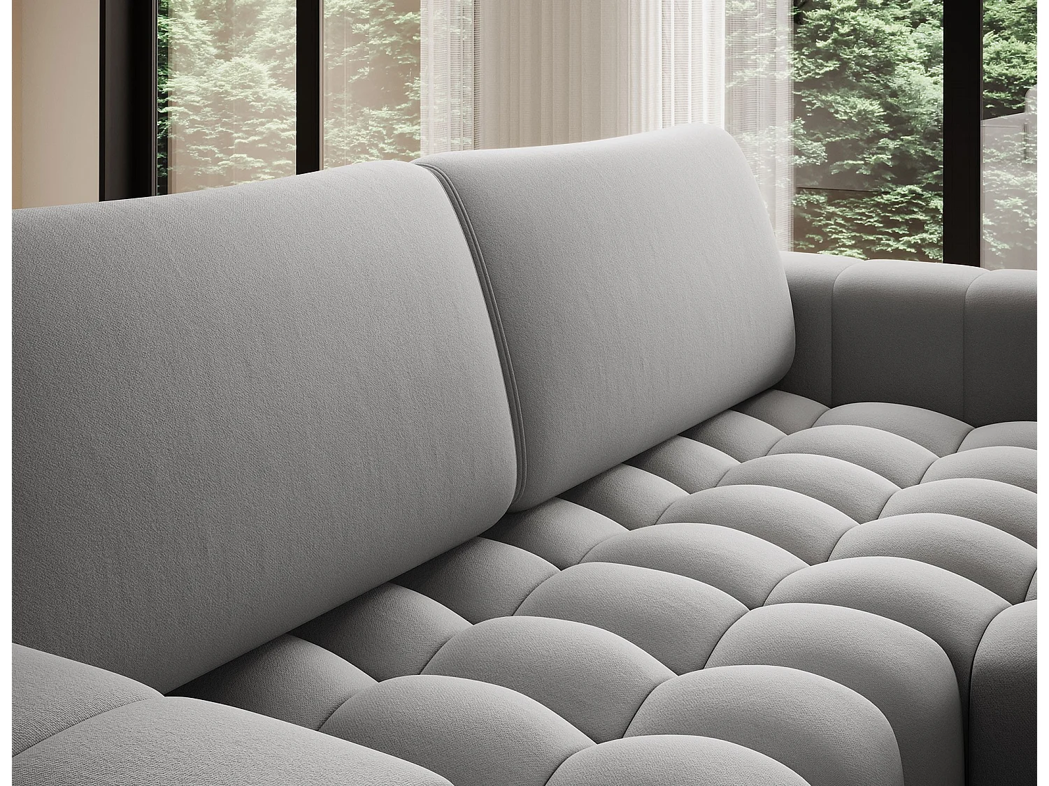 Canapé d’angle velours capitonné BOZEN – Convertible et rangement-Gris-angle droit