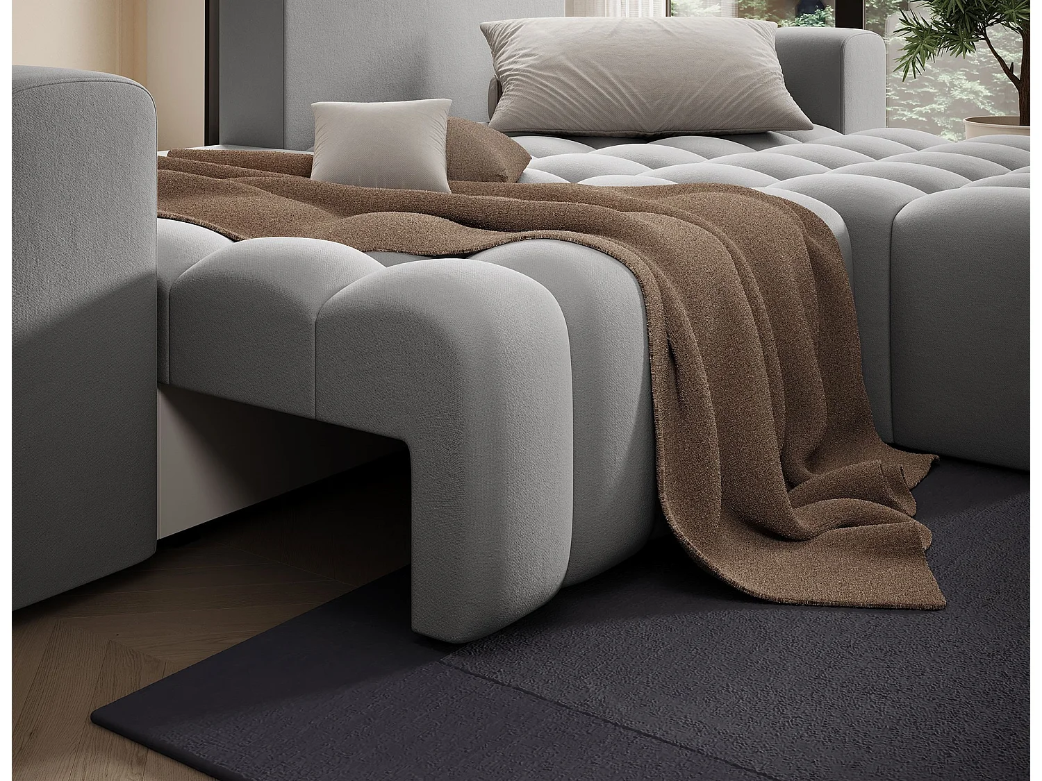 Canapé d’angle velours capitonné BOZEN – Convertible et rangement-Gris-angle droit