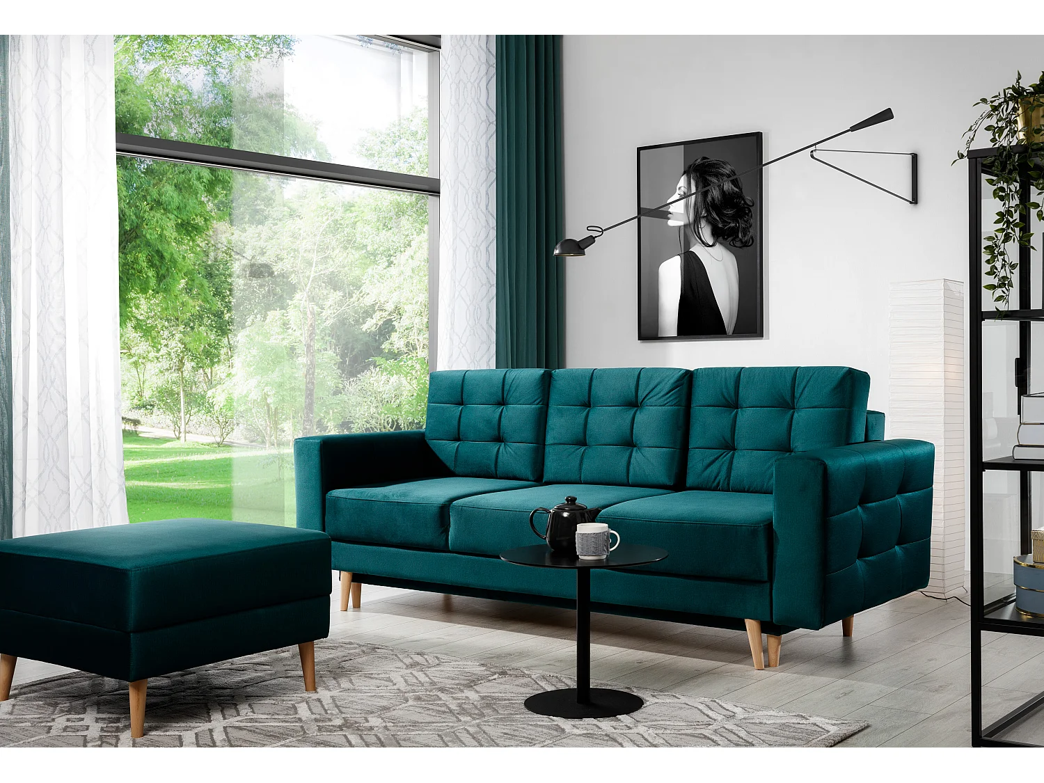 Canapé 3 places convertible matelassé velours bleu marine Anska 235cm