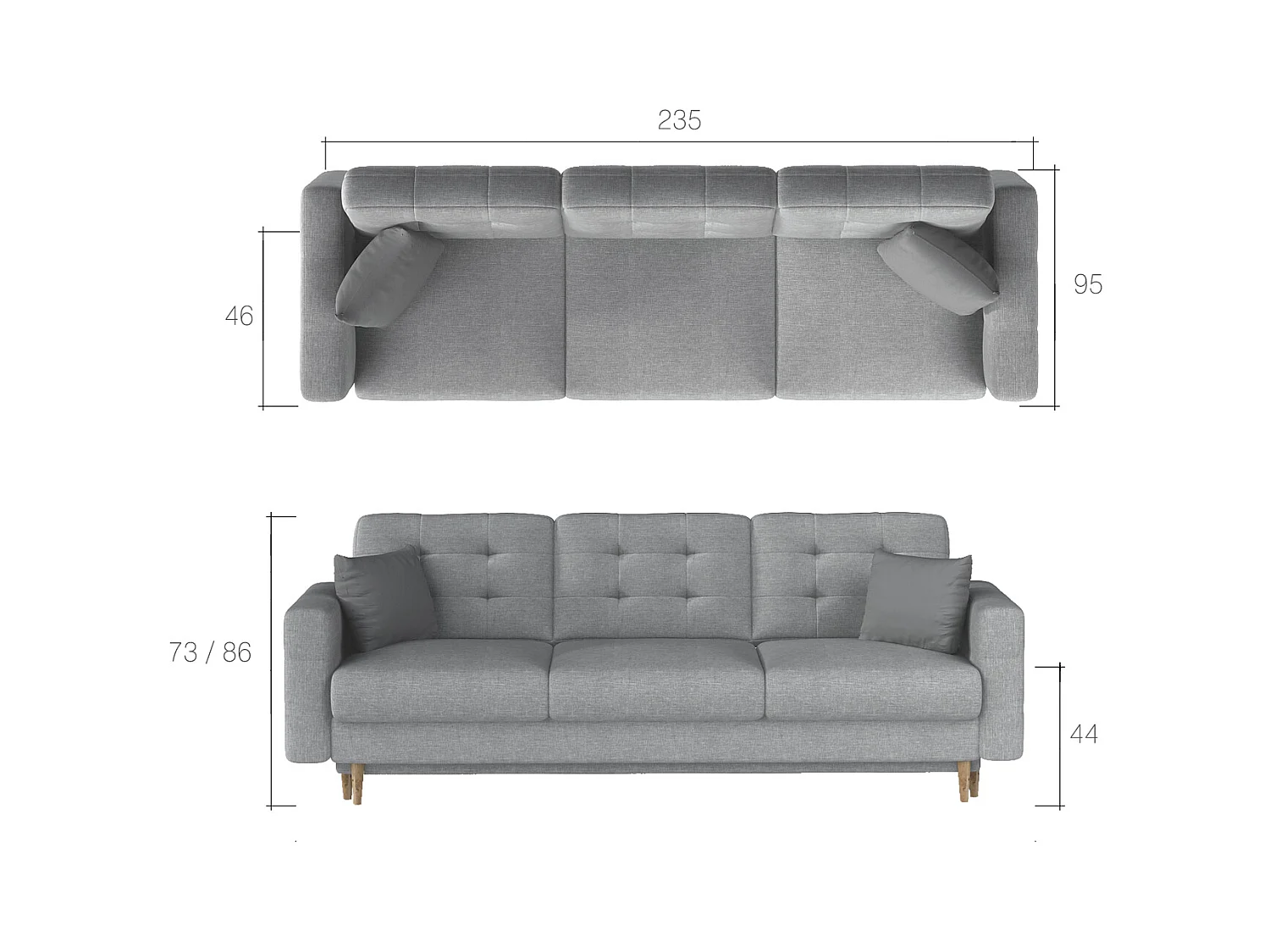 Canapé 3 places convertible matelassé velours bleu marine Anska 235cm