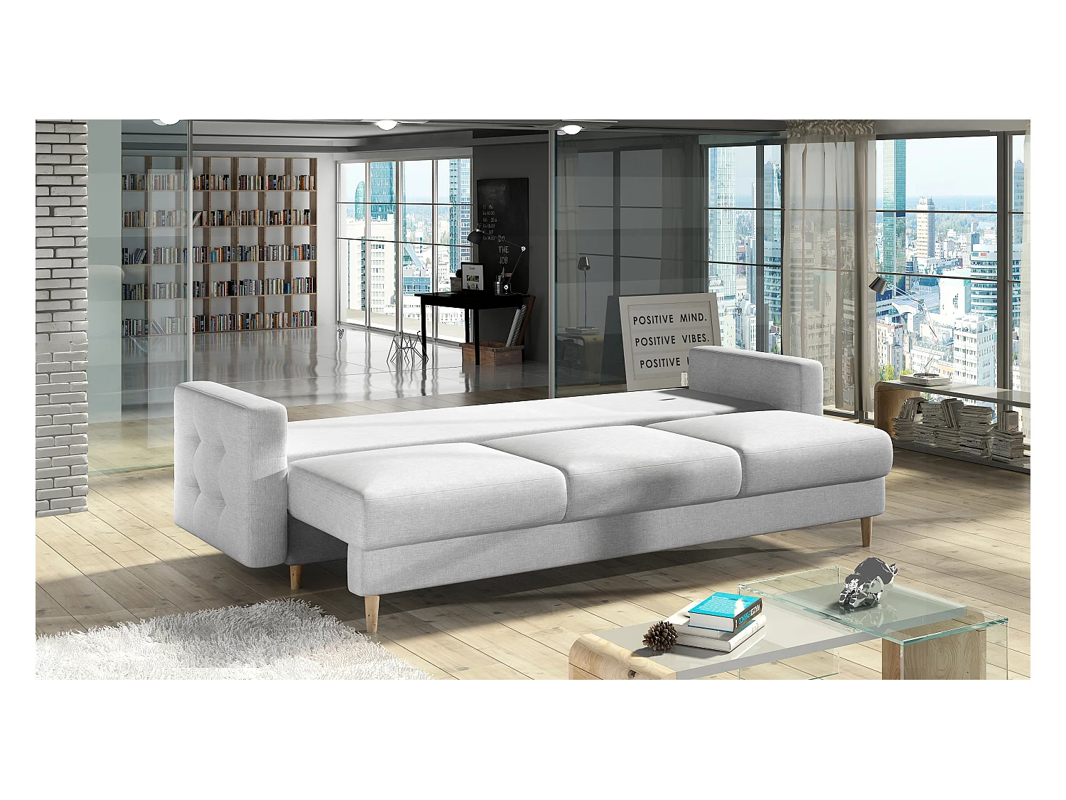 Canapé 3 places convertible matelassé velours bleu marine Anska 235cm