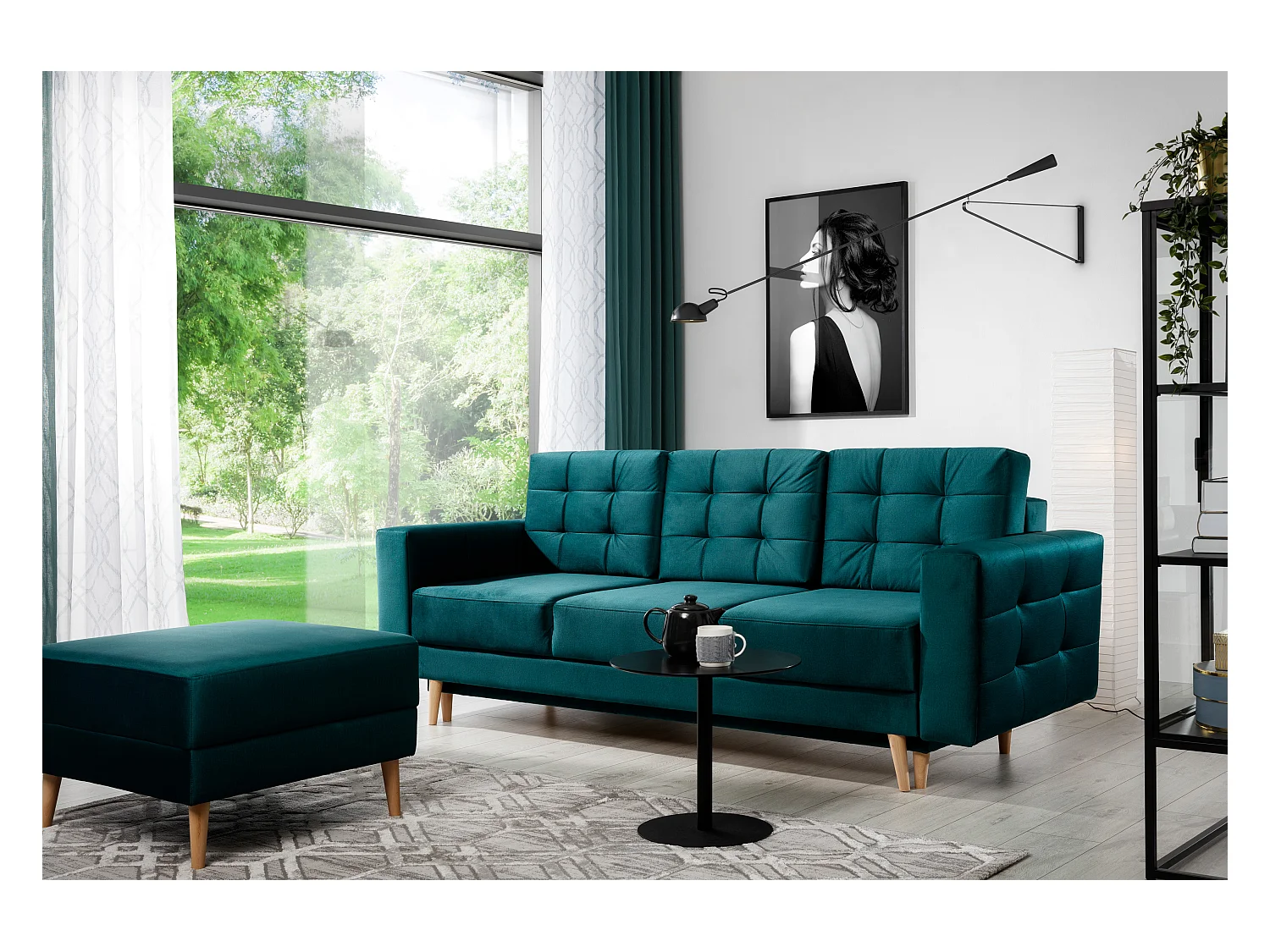 Canapé 3 places convertible matelassé velours bleu marine Anska 235cm