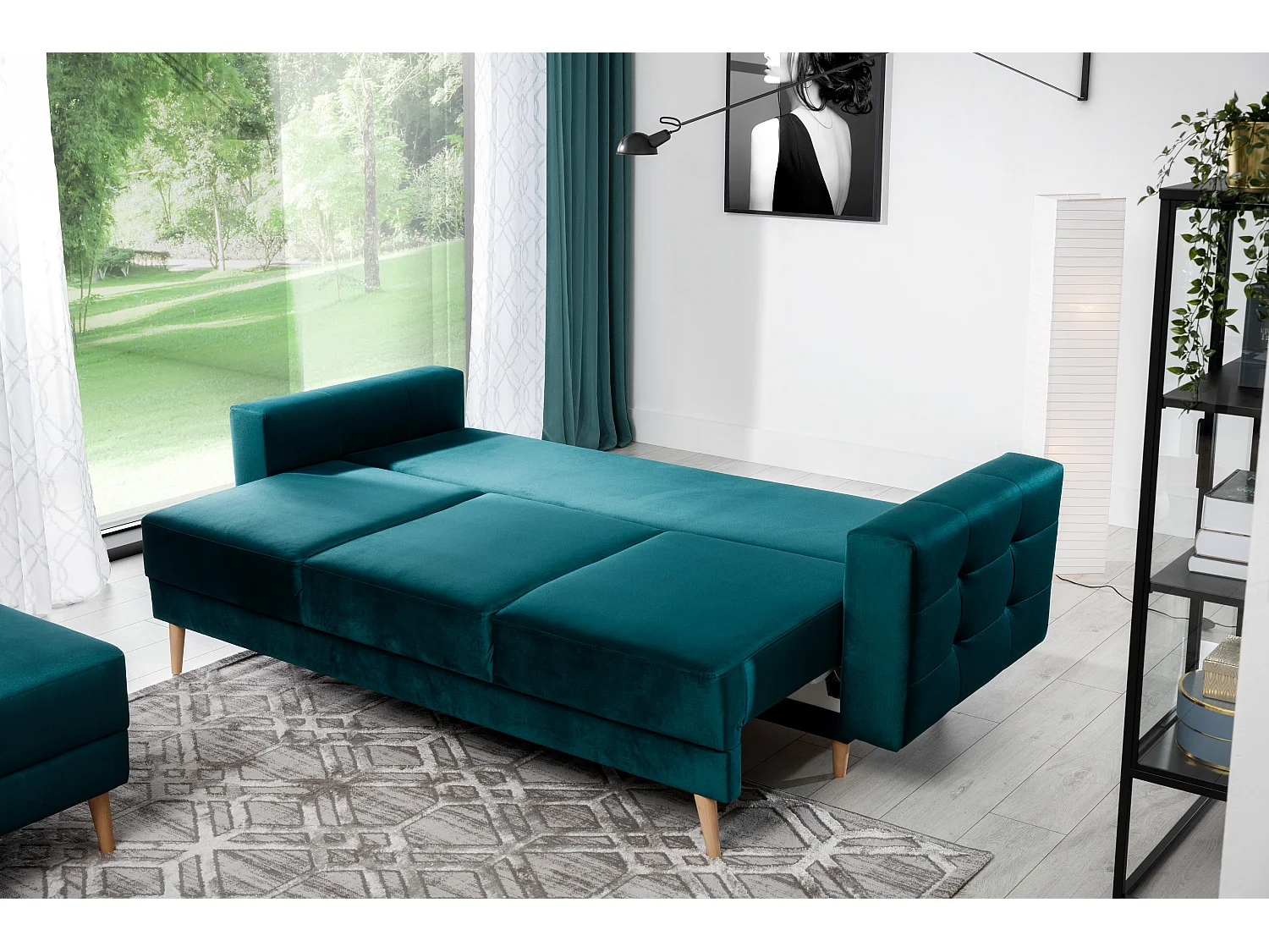 Anska marineblauw fluwelen gewatteerde 3-zits slaapbank 235 cm