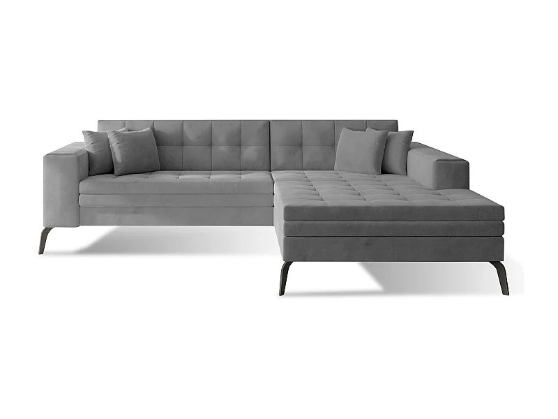 Canapé convertible capitonné angle droit velours gris clair et pieds métal noir Lazor 295cm