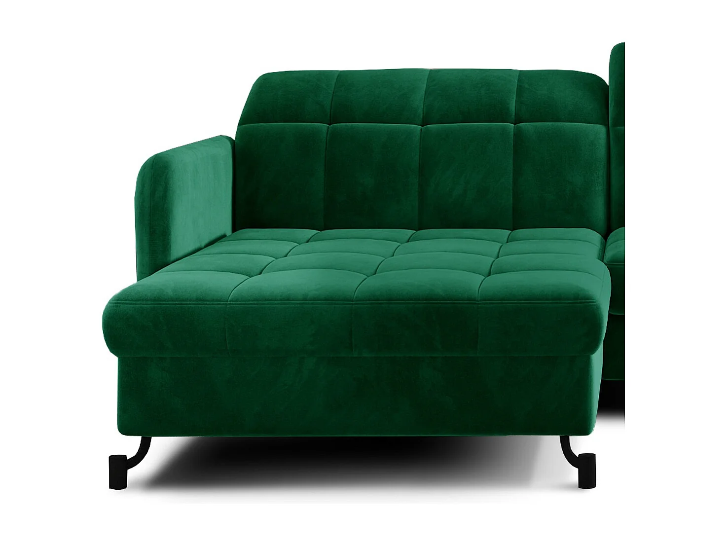Canapé convertible angle gauche avec têtières réglables velours matelassé vert bouteille Lory 225cm