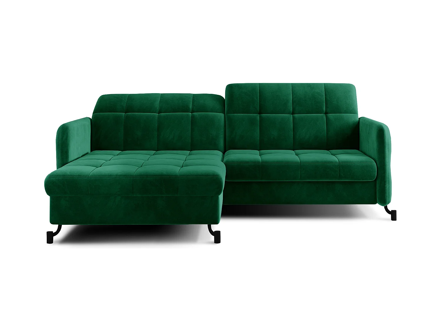 Canapé convertible angle gauche avec têtières réglables velours matelassé vert bouteille Lory 225cm