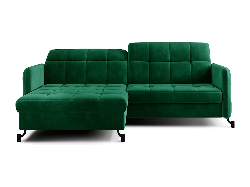 Canapé convertible angle gauche avec têtières réglables velours matelassé vert bouteille Lory 225cm