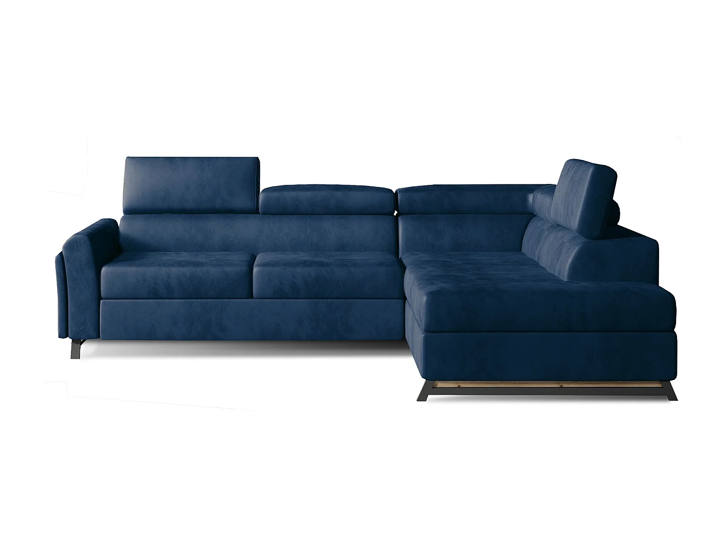 Canapé angle droit convertible velours bleu foncé avec têtières réglables Nikos 265cm