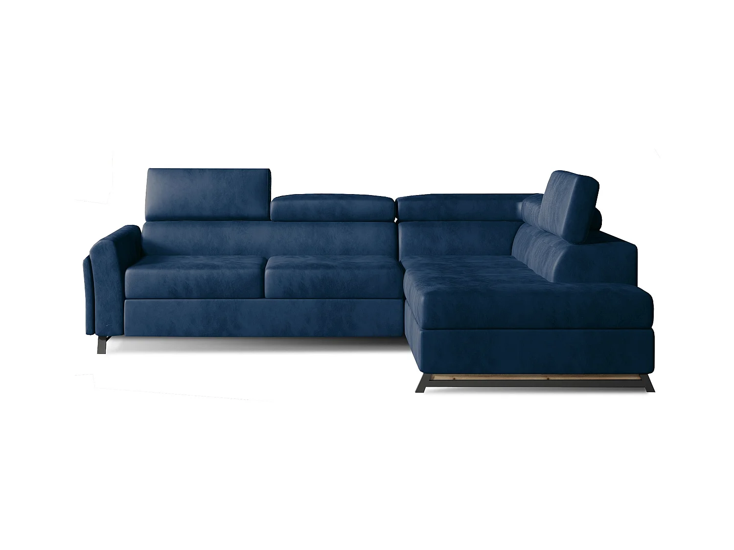 Canapé angle droit convertible velours bleu foncé avec têtières réglables Nikos 265cm