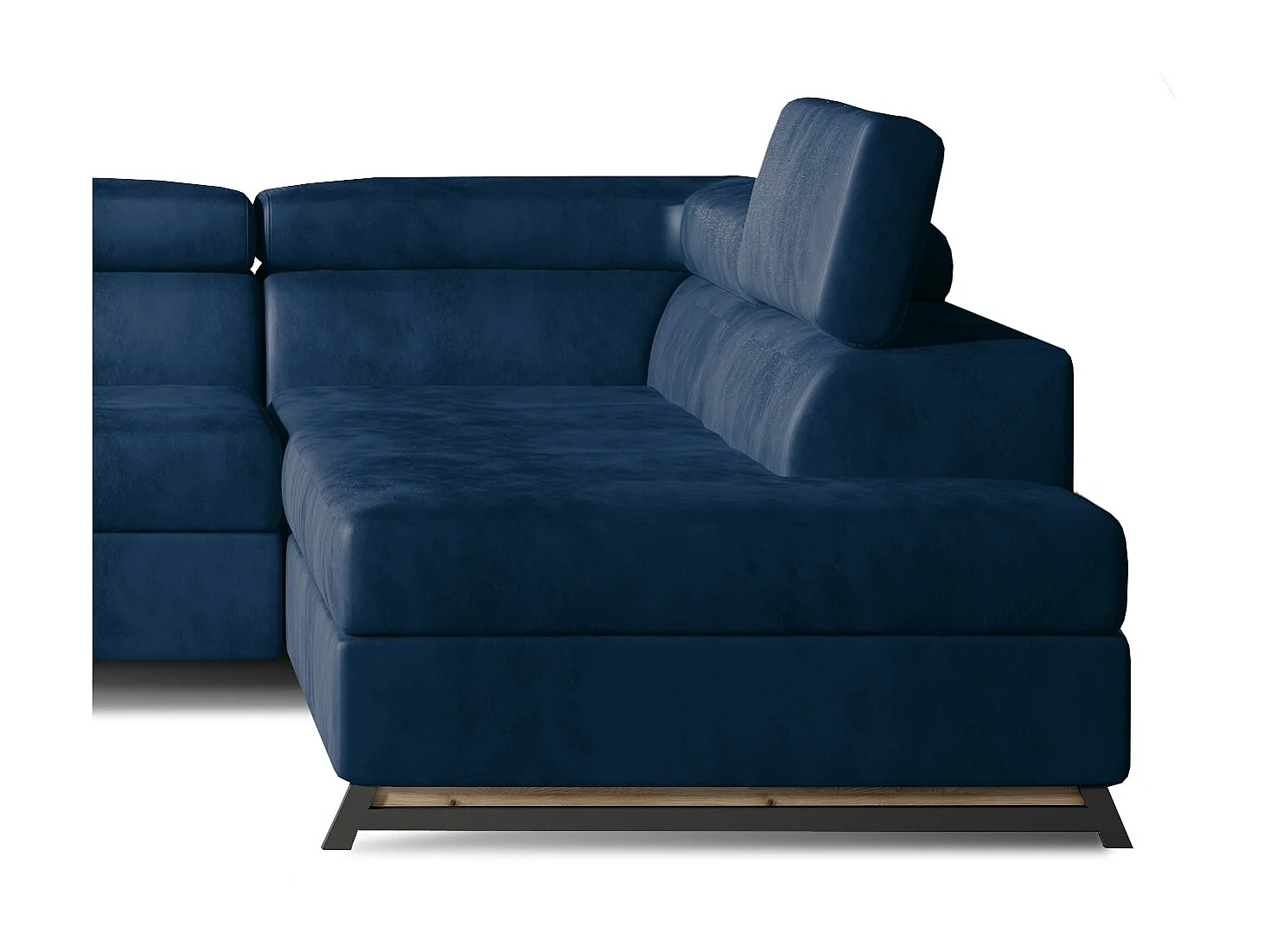 Canapé angle droit convertible velours bleu foncé avec têtières réglables Nikos 265cm