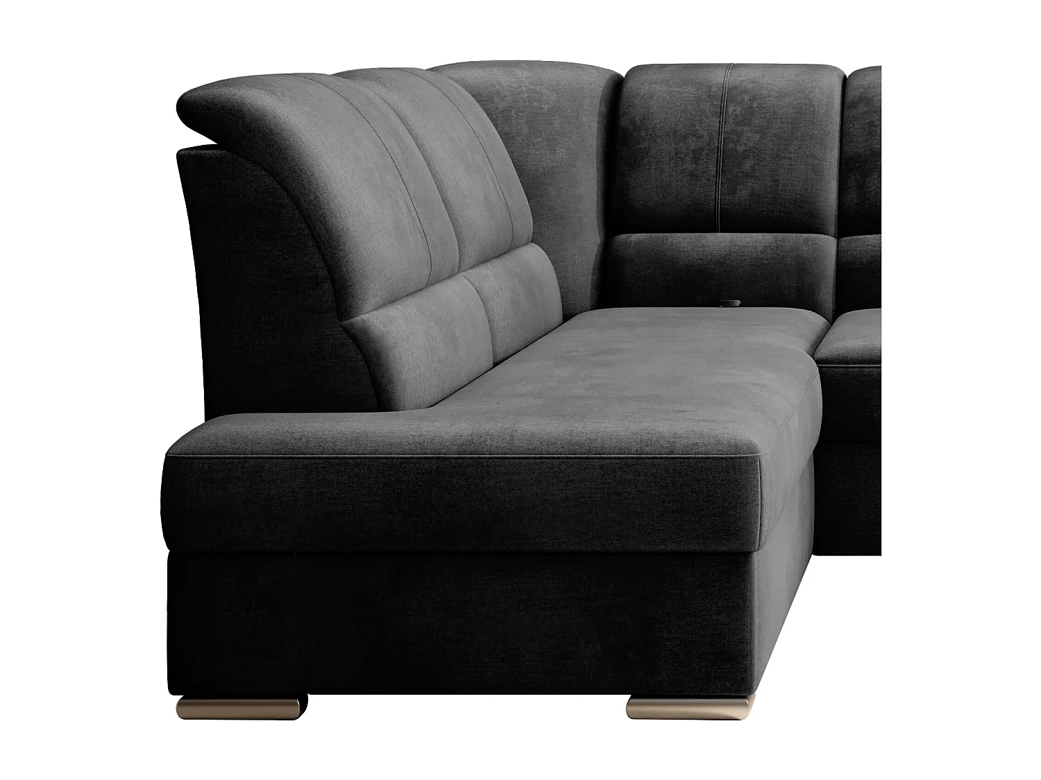 Converteerbare hoekbank links in zachte antraciet stof en chroomstalen poten Zabor 270 cm