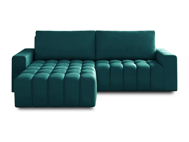 Canapé convertible design velours matelassé vert pin angle gauche Bozen 250cm