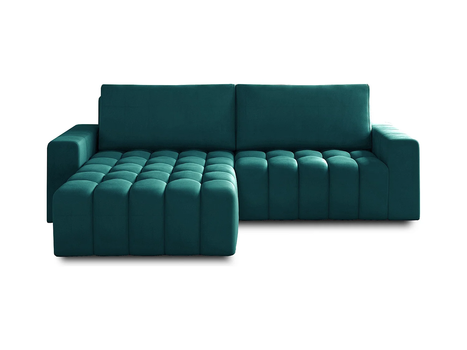 Canapé convertible design velours matelassé vert pin angle gauche Bozen 250cm