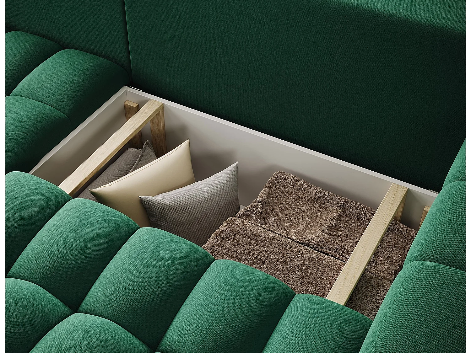 Bozen gecapitonneerde fluwelen hoekbank – Converteerbaar en opbergruimte-Kleur Groente-linkerhoek