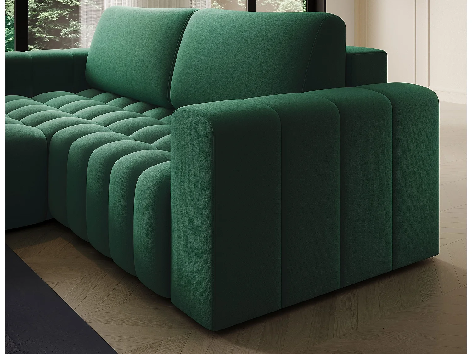 Bozen gecapitonneerde fluwelen hoekbank – Converteerbaar en opbergruimte-Kleur Groente-linkerhoek