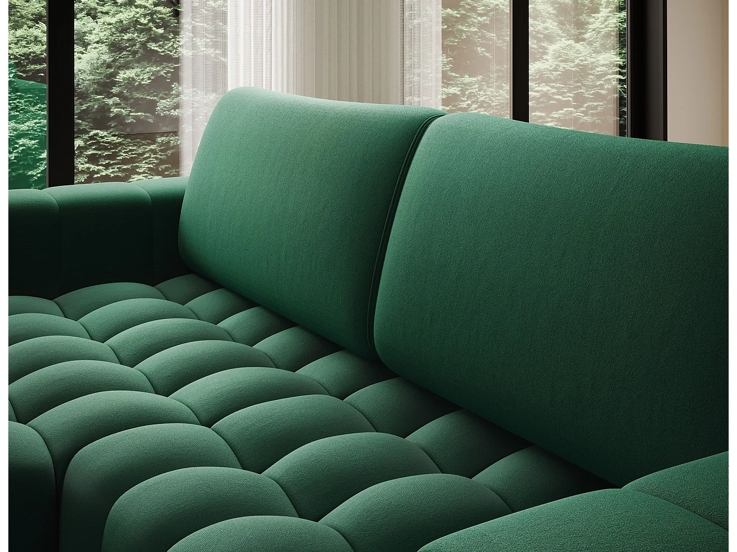 Bozen gecapitonneerde fluwelen hoekbank – Converteerbaar en opbergruimte-Kleur Groente-linkerhoek